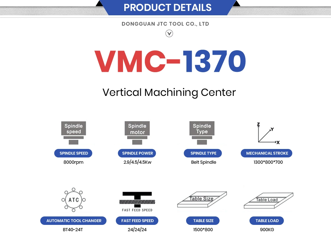 Jtc Tool 350 Table Travel Z mm Mill Turn Center Manufacturers Vmc1370 Moving Column Machining Center China Vertical Milling