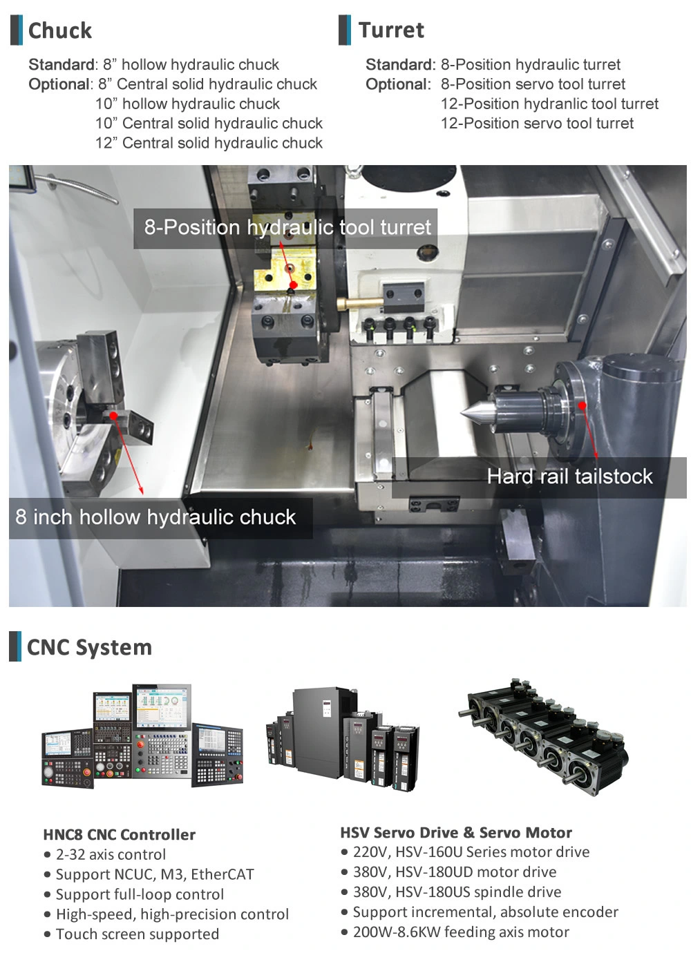 Slant Bed 8 Chuck Metal Turning CNC Lathe Machine